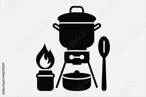 Vector silhouette of a camping tent set