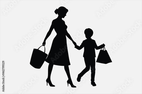 Silhouette of a fashionable young woman holding shopping bags