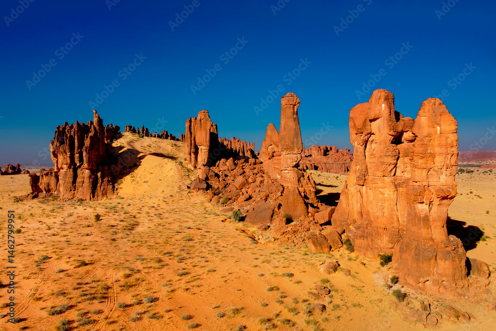 Desert erosion formation in Ennedi plateu in Chad. Ennedi plateu desert landscape