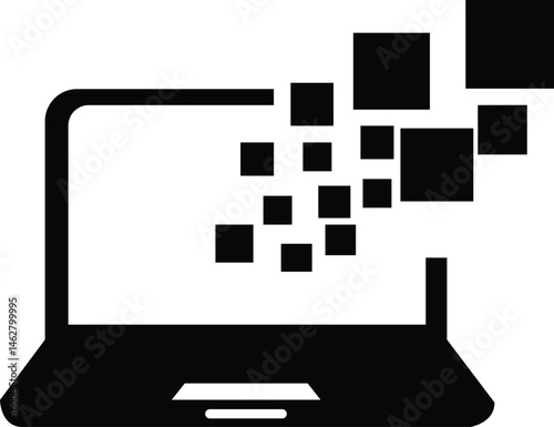 abstract, geometric, minimalist, laptop, technology, black and white, shapes, silhouette, digital art, modern design