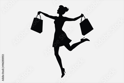 Silhouette of a fashionable young woman holding shopping bags