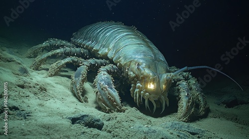 Giant Isopod Crawls Ocean Floor, Deep Sea Habitat