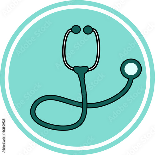 Medical And Healthcare Stethoscope Green Color Icon In Flat Design Style in round circle background. Editable stroke.