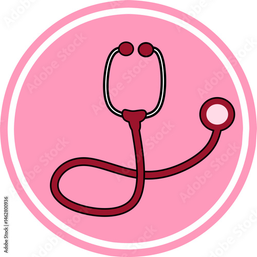 Medical And Healthcare Stethoscope Red Color Icon In Flat Design Style in round circle background. Editable stroke.