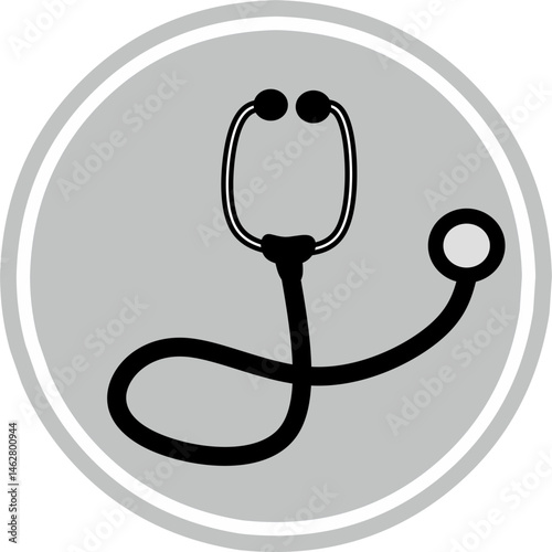 Medical And Healthcare Stethoscope Black color Icon In Flat Design Style in round circle background. Editable stroke.