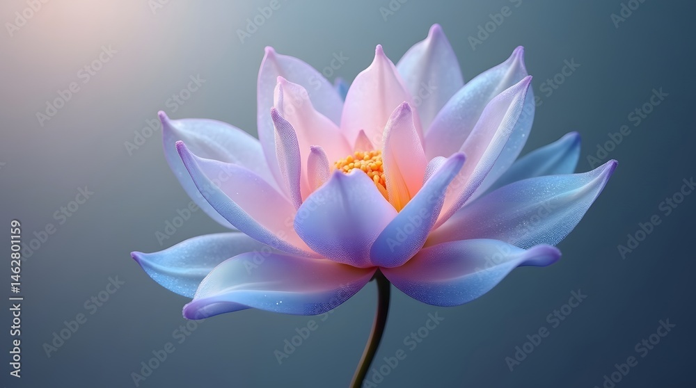 A stunning lotus flower in soft pastel colors, showcasing delicate petals and dewdrops, radiating tranquility and beauty. A stunning lotus flower in soft pastel colors, showcasing delicate petals and dewdrops, radiating tranquility and beauty.