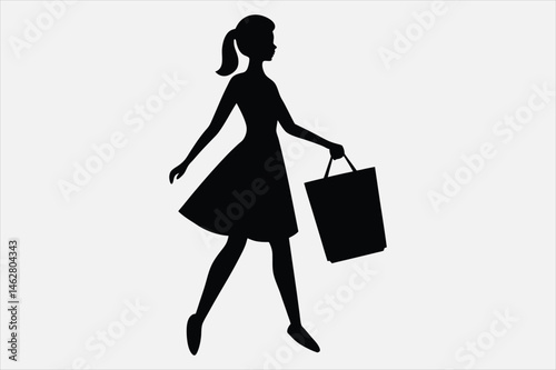 Silhouette of a fashionable young woman holding shopping bags
