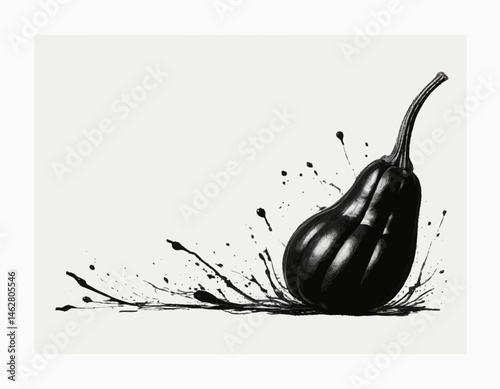 A black silhouette of a squash on a white background, clean and minimalist design, 