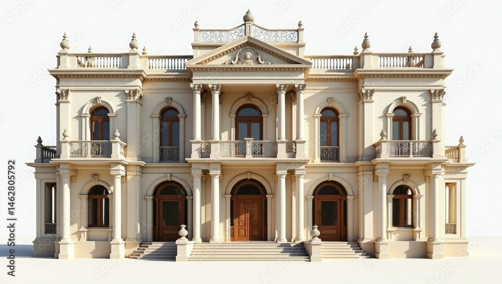 Obraz premium Luxurious Neoclassical Mansion with Symmetrical Facade and Grand Columns