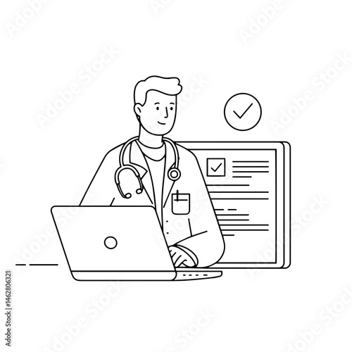 Doctor reviewing patient data in a modern office environment  