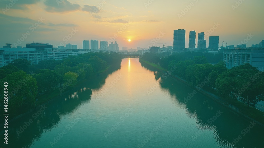 Fototapeta premium Sunrise over city canal