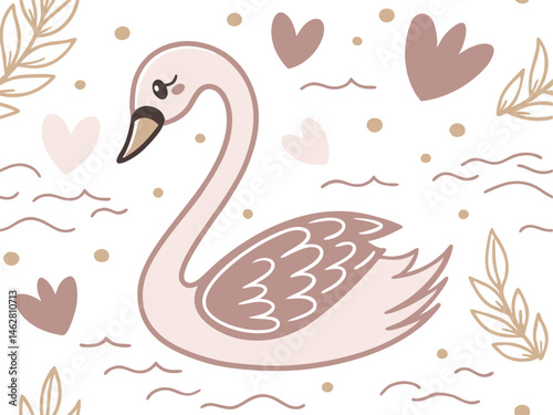 a graceful swan, soft pastel colors, delicate floral patterns, whimsical composition, illustrated style, digital art
