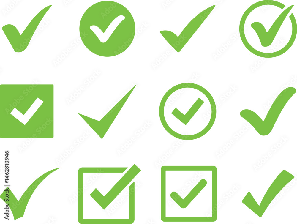 Set of green check mark icon, approval and confirmation, checkmark Set of green check mark icon, approval and confirmation, checkmark