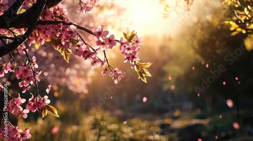 A beautiful pink tree branch with a lot of pink flowers