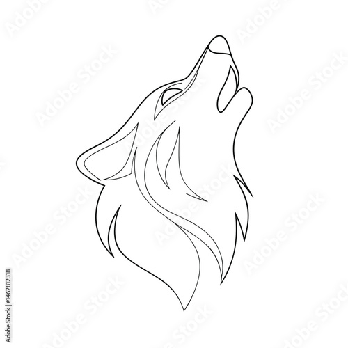 Artistic continuous line drawing of a wolf's head howling upwards against a clean white background for various uses.