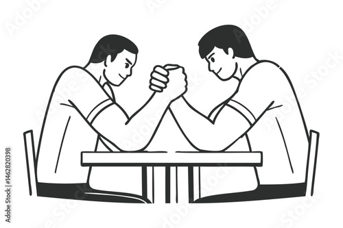 Intense arm wrestling match between two strong men, competitive sports illustration