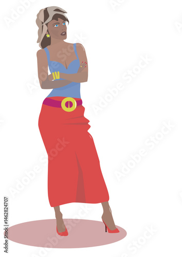 beautiful woman in colorful clothes, vector illustration