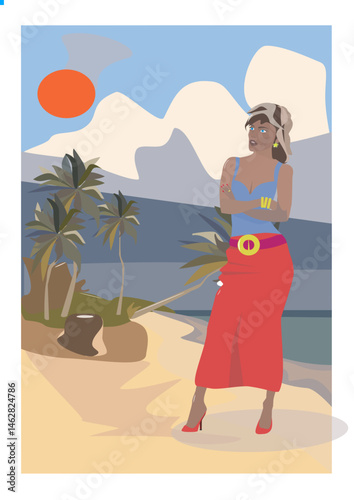 Obraz na płótnie woman on the beach. Vector illustration in flat style w salonie