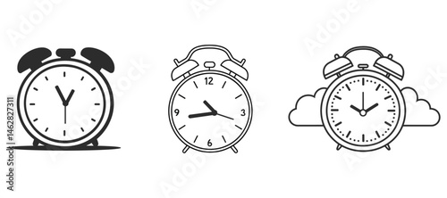 Classic Alarm Clocks Time Management Icons Design Elements for Wake Up Schedule Concept