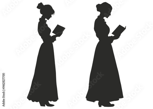 Wallpaper Mural Elegant Silhouette of Two Women Reading Books in Victorian Dresses against a Transparent Background Torontodigital.ca