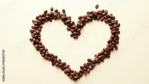 Intricate heartshaped design crafted from thousands of coffee beans on a creamy white background