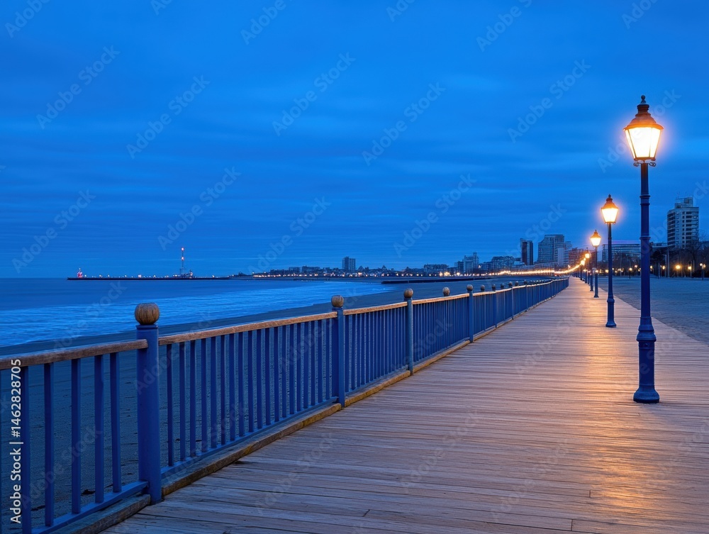 Obraz premium Coastal boardwalk at twilight