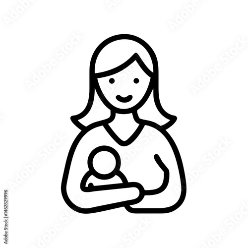 Mother smiling while holding baby in a minimalistic style, icon, vector   