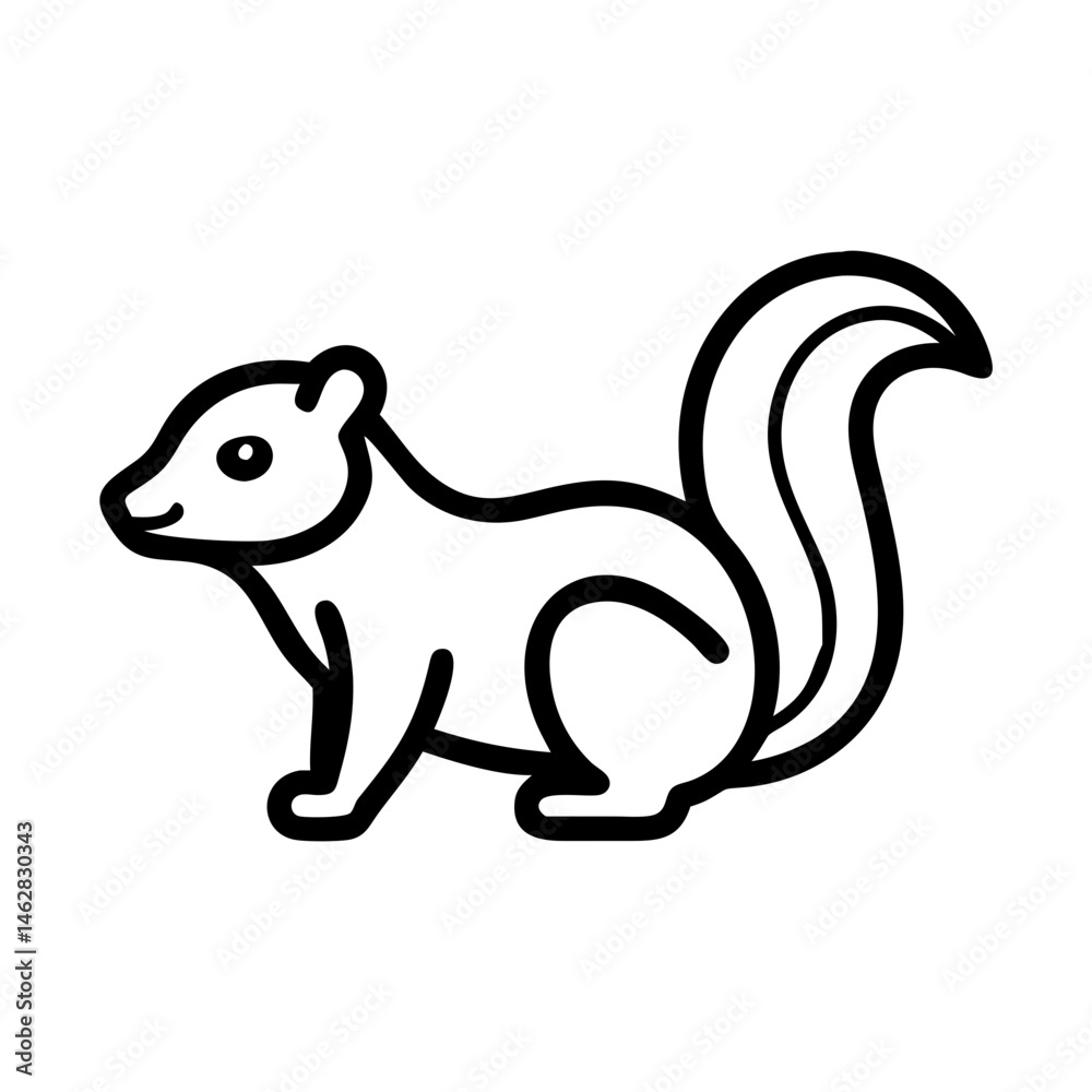 Obraz premium Cute Cartoon Skunk Sitting in Minimalist Line Art Style, icon, vector 