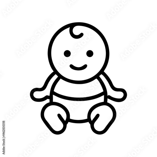 Happy baby sitting against a simple outline background, icon, vector   