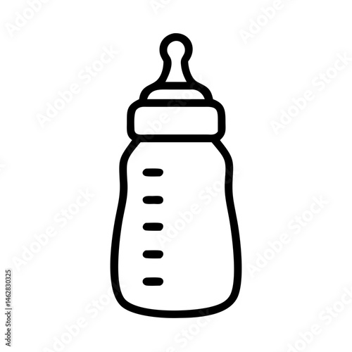 Baby bottle outline design for childcare and feeding, icon, vector   