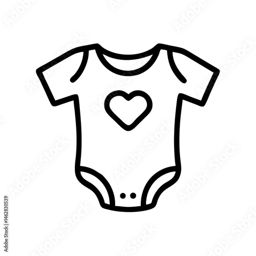 Baby onesie with heart design in minimalistic style, icon, vector   