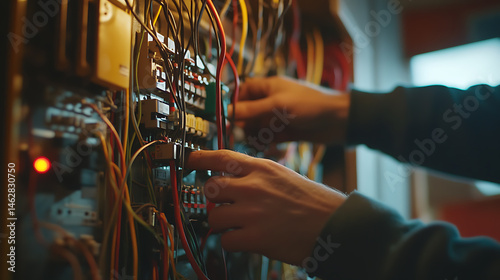 Technician Working on Electrical Panel photo