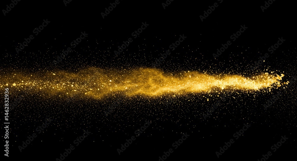 Fototapeta premium Golden Dust Trail Speed Motion Effect - Abstract gold dust trail, fast motion, speed, energy, power. Symbolizing dynamism, innovation, luxury, success, and progress