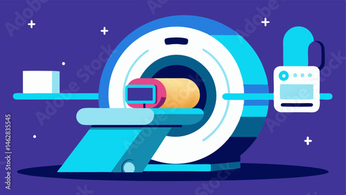 Future of Preventative Health A futuristic setting with advanced MRI technology and virtual reality illustrating how scanning can evolve to enhance preventative health measures.