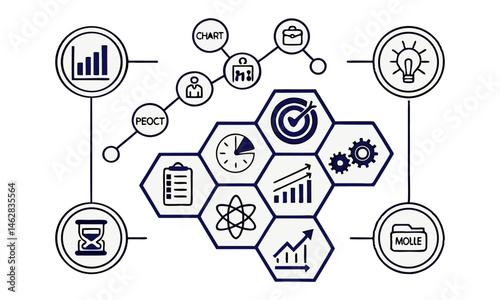 a set of 24 black and white icons, minimalist design, simple line art, project management, business analytics