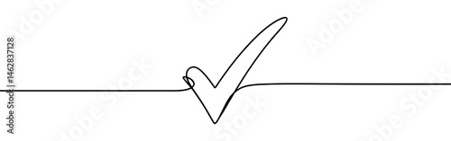Check mark continuous one line drawing. Quality and approval check symbol. Vector illustration.