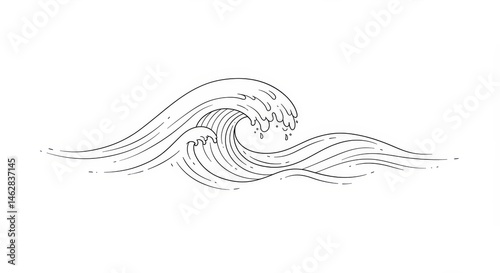 Minimalist Wave Tattoo Design - Elegant wave illustration, symbolizing flow, serenity, power, nature, and transformation. Perfect for tattoo design or graphic