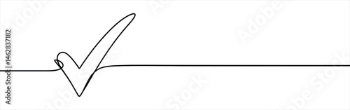 Check mark continuous one line drawing. Quality and approval check symbol. Vector illustration.