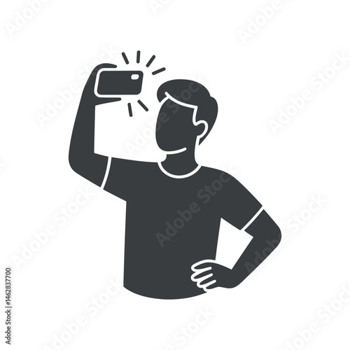 Young Man Taking a Selfie with Smartphone Flashing Brightly