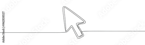 Arrow mouse click continuous one line drawing. Cursor symbol.