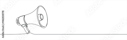 Megaphone continuous one line drawing. Loudspeaker symbol.