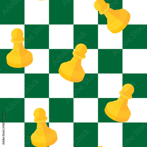 bold symphony style web design poster with yellow chess pawns on green and white checkered background, vibrant and playful graphic for websites and prints