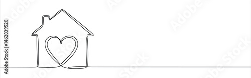 House with heart continuous one line drawing. love home symbol.
