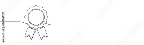 Approved or certified medal continuous one line drawing. Winning award symbol.