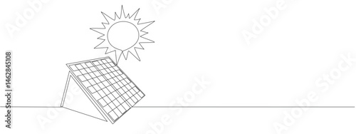 Drawing of solar panel with one continuous line. Renewable solar energy concept. Vector editable stroke in simple linear style