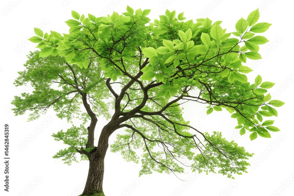 Fototapeta premium Vibrant Green Tree Branch With Leaves on White Background AI Art