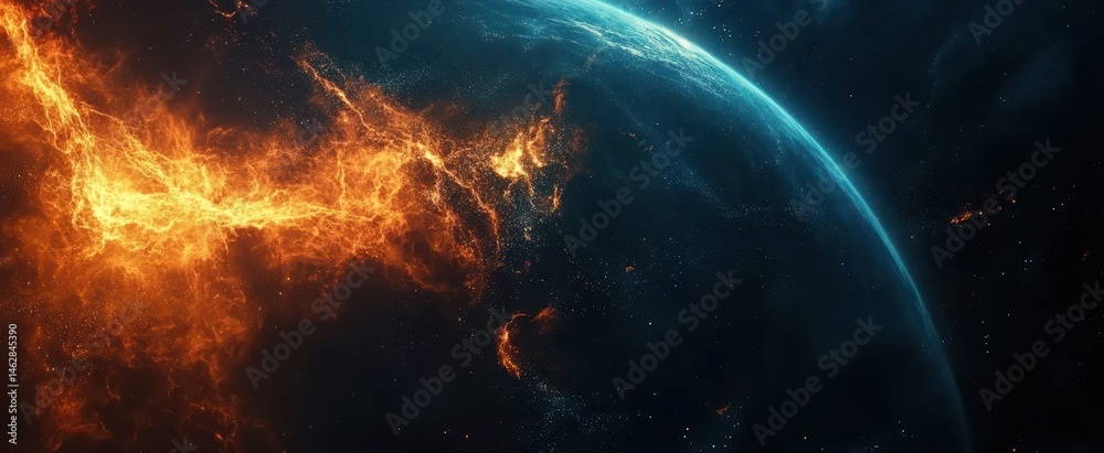 Obraz premium 'Firestorm and planet collage'