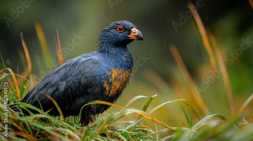 Wallpaper Mural Wet mountain bird in rain, grassy background. Nature photography for websites Torontodigital.ca