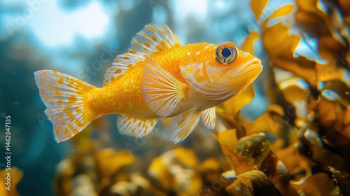 Wallpaper Mural Yellow fish swims kelp forest ocean. Underwater wildlife photo for nature documentaries Torontodigital.ca