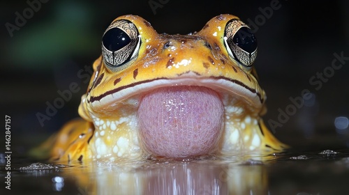 Wallpaper Mural Yellow frog catching prey in dark water, wildlife closeup Torontodigital.ca